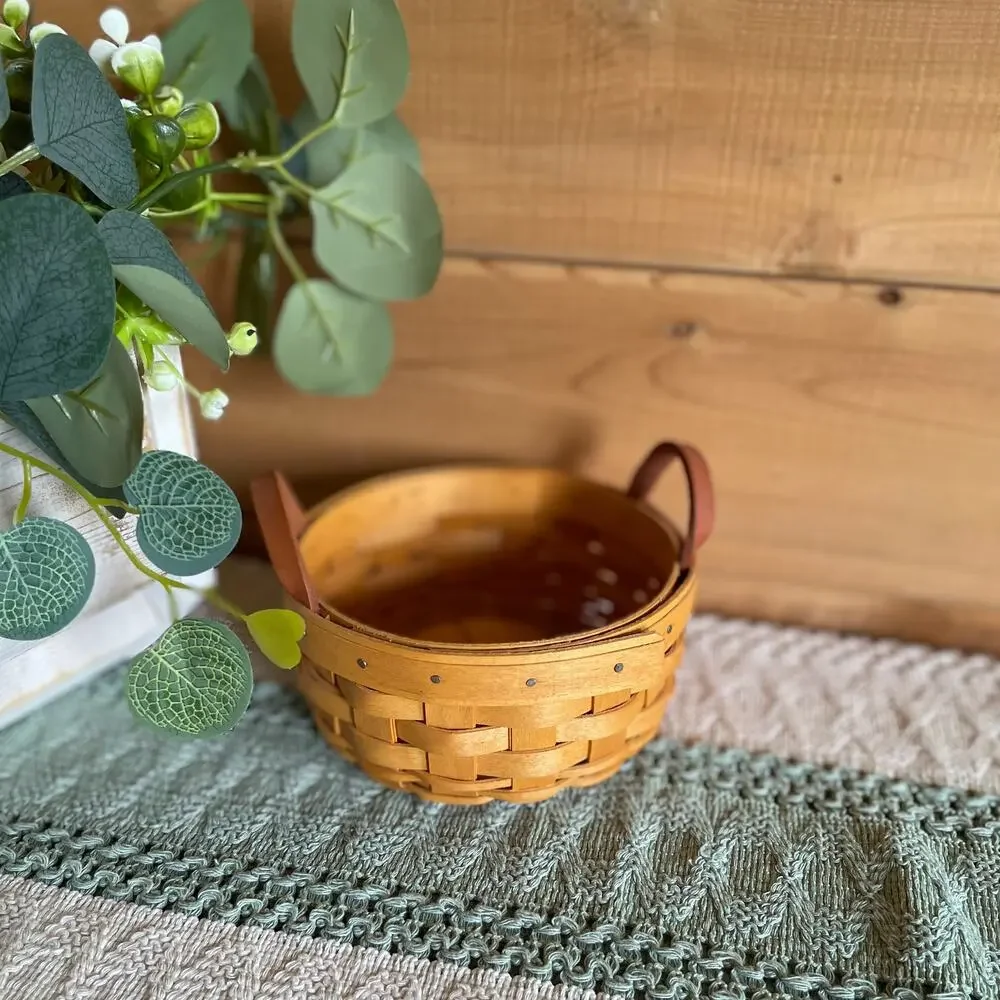 Vintage Cottagecore Longaberger Mini Basket with leather handles